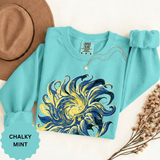 Celestial Sun Graphic Sweatshirt, Blue and Gold Cosmic Pullover, Mystical Night Sky Top, Astrology Gift for Stargazers and Dreamers