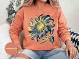 Celestial Sun Graphic Sweatshirt, Blue and Gold Cosmic Pullover, Mystical Night Sky Top, Astrology Gift for Stargazers and Dreamers
