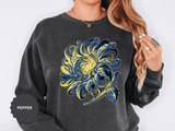 Celestial Sun Graphic Sweatshirt, Blue and Gold Cosmic Pullover, Mystical Night Sky Top, Astrology Gift for Stargazers and Dreamers