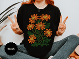 Orange Daisy Graphic Shirt, Retro Floral T-Shirt for Flower Lovers, Groovy Botanical Tee, Cheerful Garden Gift for Women and Gardeners