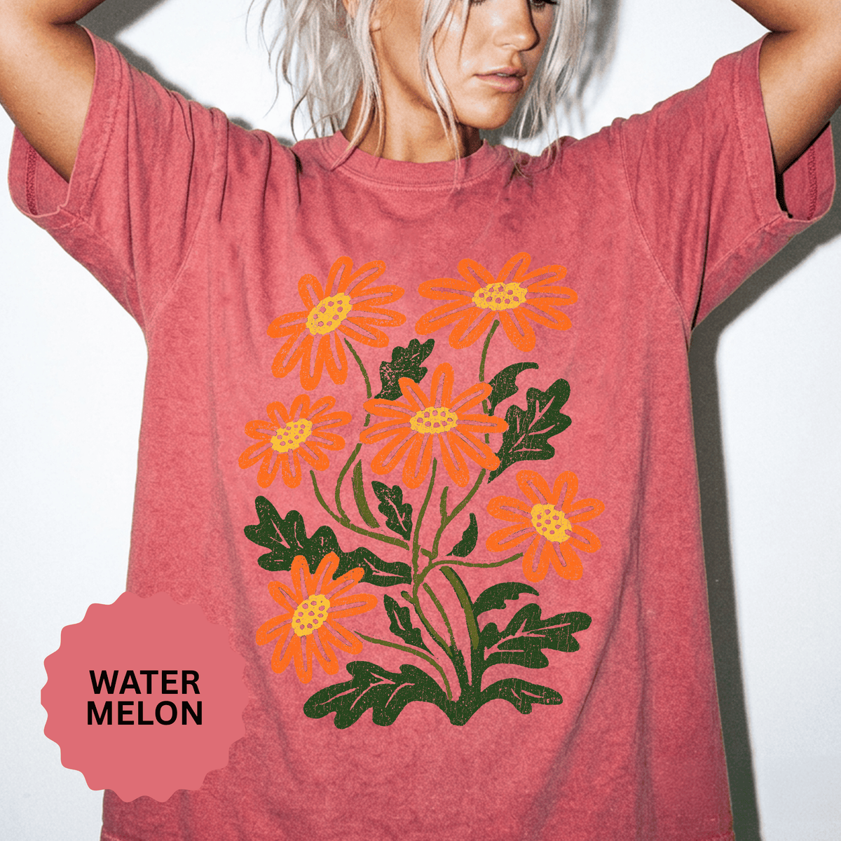 Orange Daisy Graphic Shirt, Retro Floral T-Shirt for Flower Lovers, Groovy Botanical Tee, Cheerful Garden Gift for Women and Gardeners