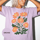 Orange Daisy Graphic Shirt, Retro Floral T-Shirt for Flower Lovers, Groovy Botanical Tee, Cheerful Garden Gift for Women and Gardeners