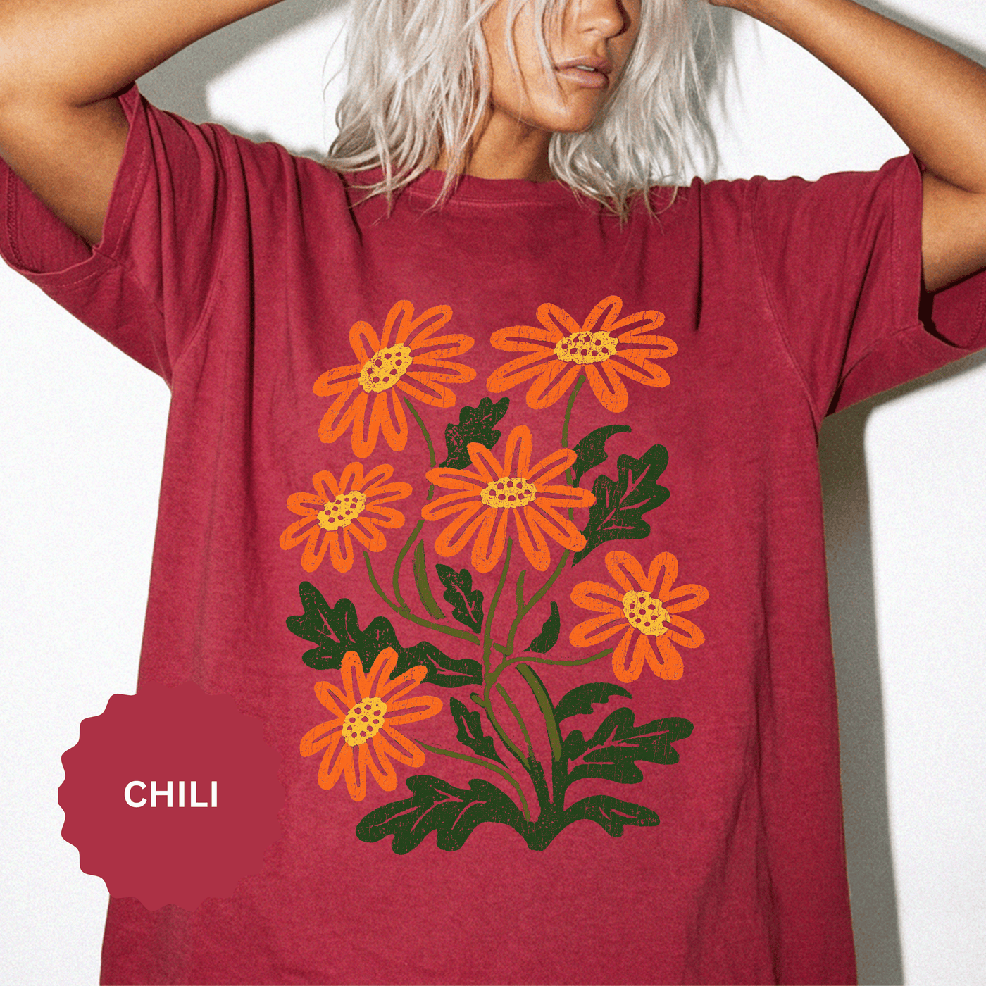 Orange Daisy Graphic Shirt, Retro Floral T-Shirt for Flower Lovers, Groovy Botanical Tee, Cheerful Garden Gift for Women and Gardeners
