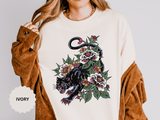 Traditional Panther Graphic Shirt, Floral Tattoo T-Shirt for Men and Women, Old School Big Cat Tee, Alternative Art Gift for Tattoo Fans