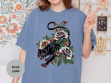 Traditional Panther Graphic Shirt, Floral Tattoo T-Shirt for Men and Women, Old School Big Cat Tee, Alternative Art Gift for Tattoo Fans