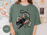 Traditional Panther Graphic Shirt, Floral Tattoo T-Shirt for Men and Women, Old School Big Cat Tee, Alternative Art Gift for Tattoo Fans