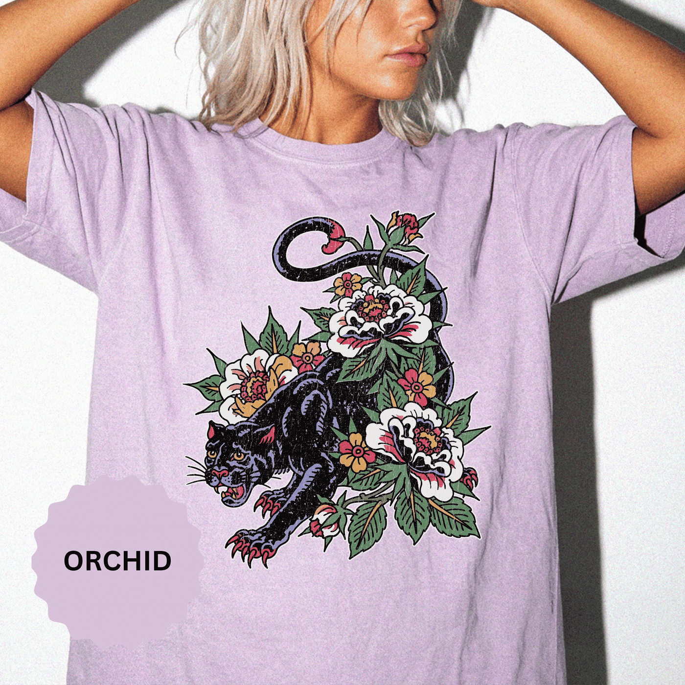 Traditional Panther Graphic Shirt, Floral Tattoo T-Shirt for Men and Women, Old School Big Cat Tee, Alternative Art Gift for Tattoo Fans
