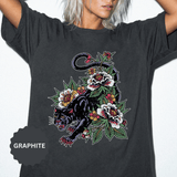 Traditional Panther Graphic Shirt, Floral Tattoo T-Shirt for Men and Women, Old School Big Cat Tee, Alternative Art Gift for Tattoo Fans