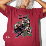 Traditional Panther Graphic Shirt, Floral Tattoo T-Shirt for Men and Women, Old School Big Cat Tee, Alternative Art Gift for Tattoo Fans