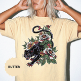 Traditional Panther Graphic Shirt, Floral Tattoo T-Shirt for Men and Women, Old School Big Cat Tee, Alternative Art Gift for Tattoo Fans