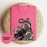 Traditional Panther Graphic Shirt, Floral Tattoo T-Shirt for Men and Women, Old School Big Cat Tee, Alternative Art Gift for Tattoo Fans