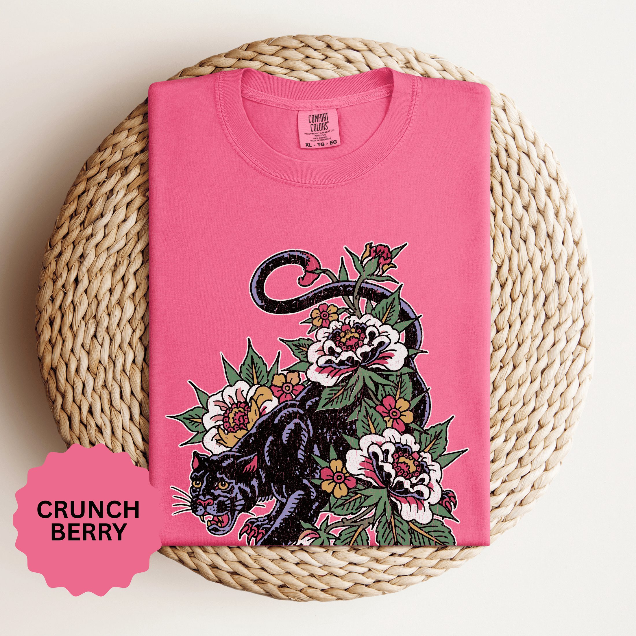 Traditional Panther Graphic Shirt, Floral Tattoo T-Shirt for Men and Women, Old School Big Cat Tee, Alternative Art Gift for Tattoo Fans