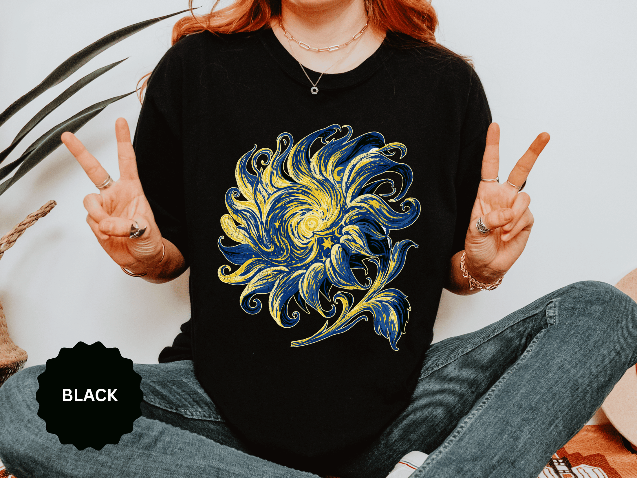 Celestial Sun Graphic Shirt, Blue and Gold Cosmic T-Shirt, Mystical Night Sky Tee, Astrology Gift for Stargazers and Dreamers, Gift Idea