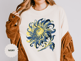 Celestial Sun Graphic Shirt, Blue and Gold Cosmic T-Shirt, Mystical Night Sky Tee, Astrology Gift for Stargazers and Dreamers, Gift Idea