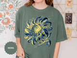 Celestial Sun Graphic Shirt, Blue and Gold Cosmic T-Shirt, Mystical Night Sky Tee, Astrology Gift for Stargazers and Dreamers, Gift Idea