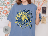 Celestial Sun Graphic Shirt, Blue and Gold Cosmic T-Shirt, Mystical Night Sky Tee, Astrology Gift for Stargazers and Dreamers, Gift Idea