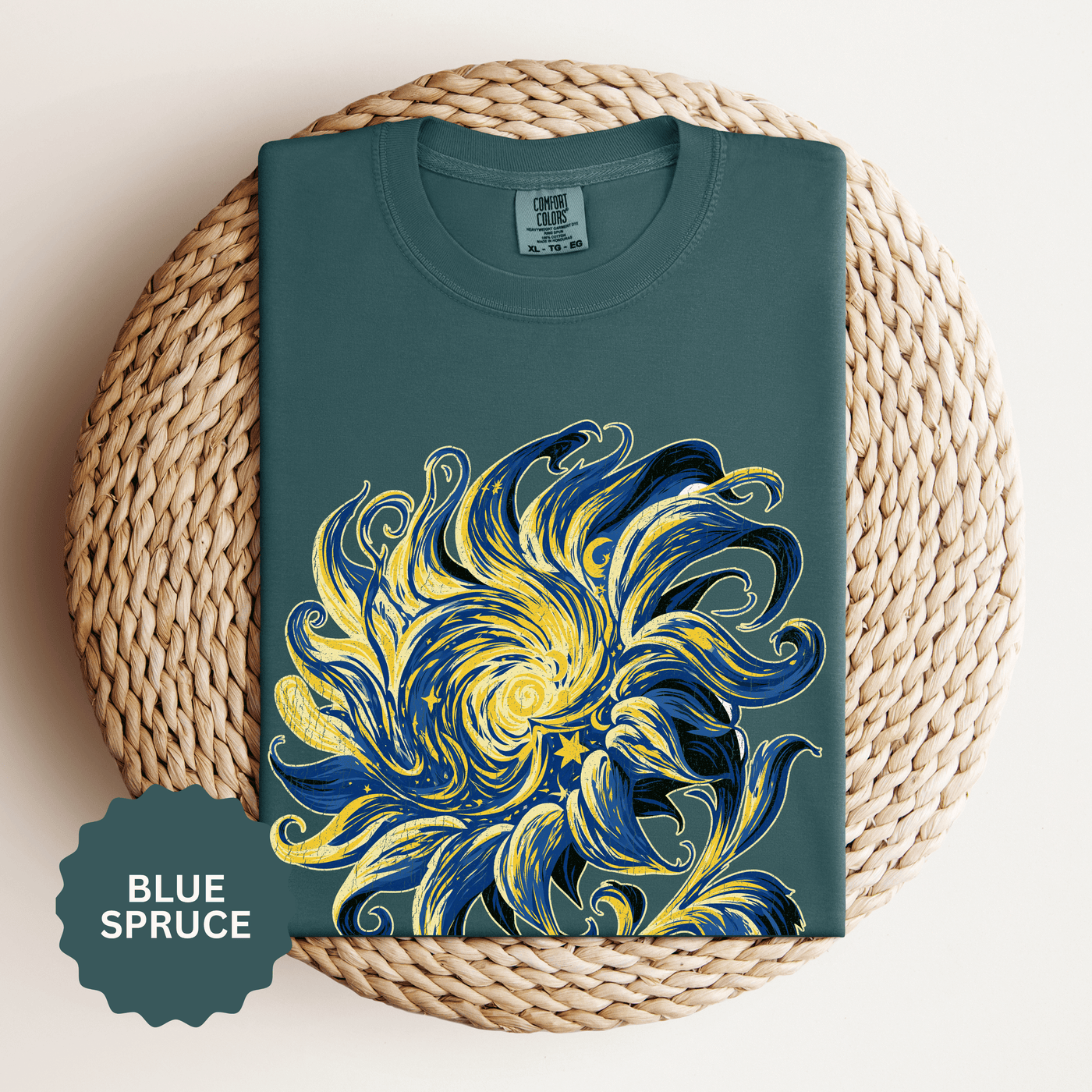 Celestial Sun Graphic Shirt, Blue and Gold Cosmic T-Shirt, Mystical Night Sky Tee, Astrology Gift for Stargazers and Dreamers, Gift Idea