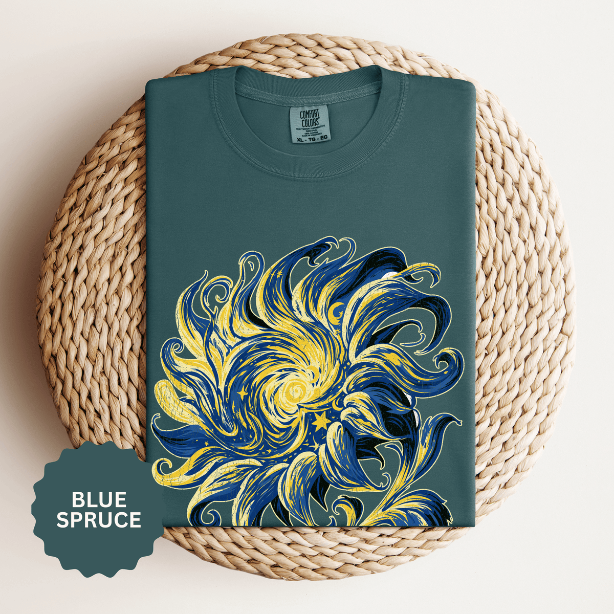 Celestial Sun Graphic Shirt, Blue and Gold Cosmic T-Shirt, Mystical Night Sky Tee, Astrology Gift for Stargazers and Dreamers, Gift Idea
