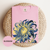 Celestial Sun Graphic Shirt, Blue and Gold Cosmic T-Shirt, Mystical Night Sky Tee, Astrology Gift for Stargazers and Dreamers, Gift Idea