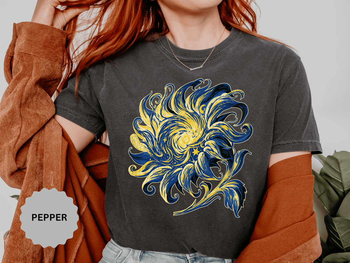 Celestial Sun Graphic Shirt, Blue and Gold Cosmic T-Shirt, Mystical Night Sky Tee, Astrology Gift for Stargazers and Dreamers, Gift Idea