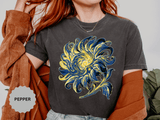 Celestial Sun Graphic Shirt, Blue and Gold Cosmic T-Shirt, Mystical Night Sky Tee, Astrology Gift for Stargazers and Dreamers, Gift Idea