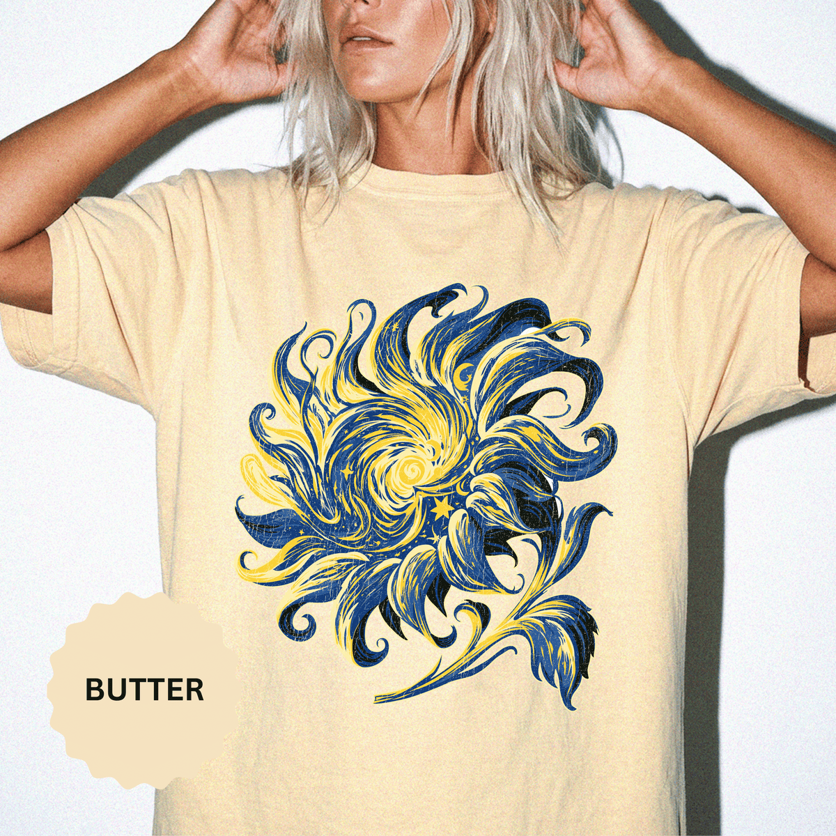 Celestial Sun Graphic Shirt, Blue and Gold Cosmic T-Shirt, Mystical Night Sky Tee, Astrology Gift for Stargazers and Dreamers, Gift Idea