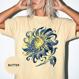 Celestial Sun Graphic Shirt, Blue and Gold Cosmic T-Shirt, Mystical Night Sky Tee, Astrology Gift for Stargazers and Dreamers, Gift Idea