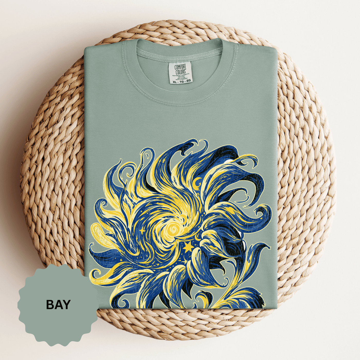 Celestial Sun Graphic Shirt, Blue and Gold Cosmic T-Shirt, Mystical Night Sky Tee, Astrology Gift for Stargazers and Dreamers, Gift Idea