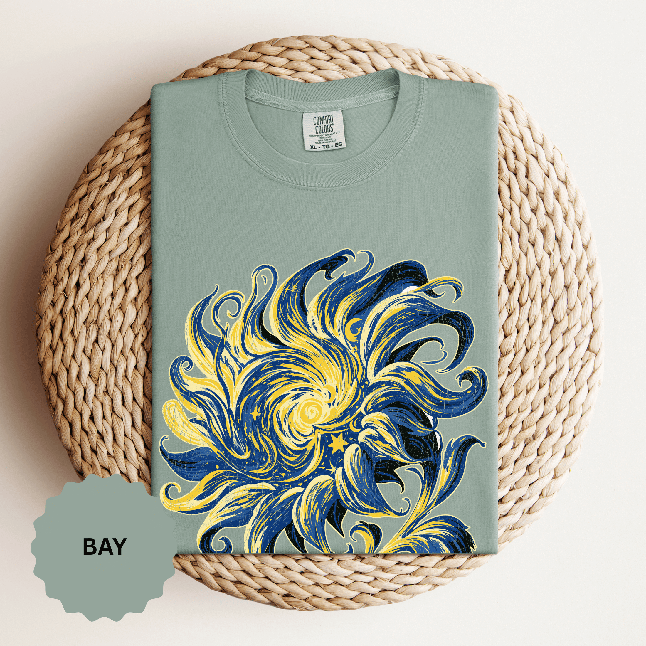 Celestial Sun Graphic Shirt, Blue and Gold Cosmic T-Shirt, Mystical Night Sky Tee, Astrology Gift for Stargazers and Dreamers, Gift Idea
