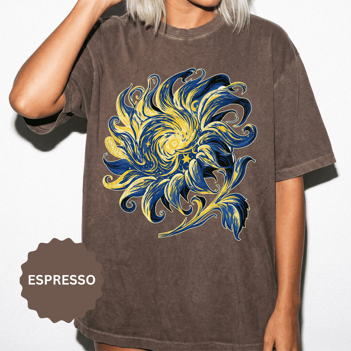 Celestial Sun Graphic Shirt, Blue and Gold Cosmic T-Shirt, Mystical Night Sky Tee, Astrology Gift for Stargazers and Dreamers, Gift Idea