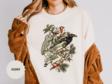 Winter Birds Graphic Shirt, Vintage Woodland T-Shirt for Bird Lovers, Festive Nature Tee, Cozy Christmas Gift for Birdwatchers and Moms