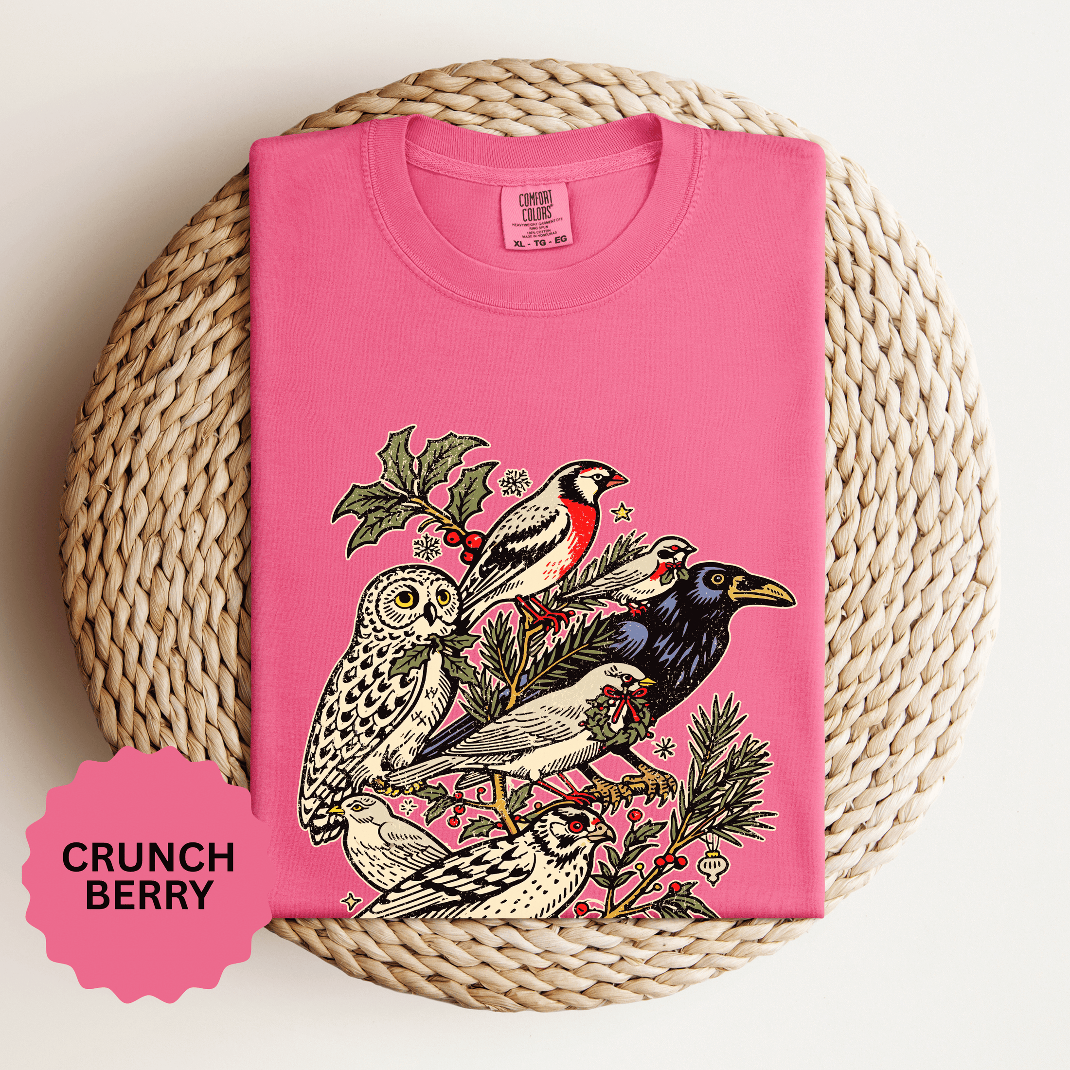 Winter Birds Graphic Shirt, Vintage Woodland T-Shirt for Bird Lovers, Festive Nature Tee, Cozy Christmas Gift for Birdwatchers and Moms