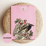 Winter Birds Graphic Shirt, Vintage Woodland T-Shirt for Bird Lovers, Festive Nature Tee, Cozy Christmas Gift for Birdwatchers and Moms