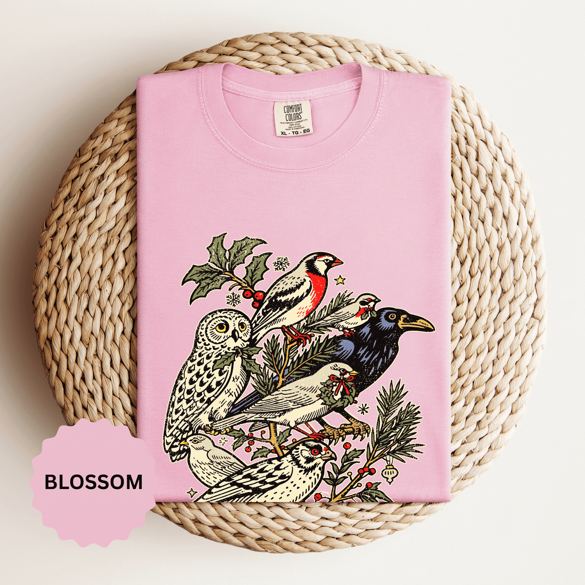 Winter Birds Graphic Shirt, Vintage Woodland T-Shirt for Bird Lovers, Festive Nature Tee, Cozy Christmas Gift for Birdwatchers and Moms