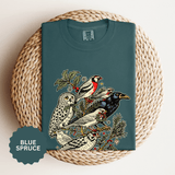 Winter Birds Graphic Shirt, Vintage Woodland T-Shirt for Bird Lovers, Festive Nature Tee, Cozy Christmas Gift for Birdwatchers and Moms