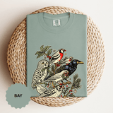 Winter Birds Graphic Shirt, Vintage Woodland T-Shirt for Bird Lovers, Festive Nature Tee, Cozy Christmas Gift for Birdwatchers and Moms