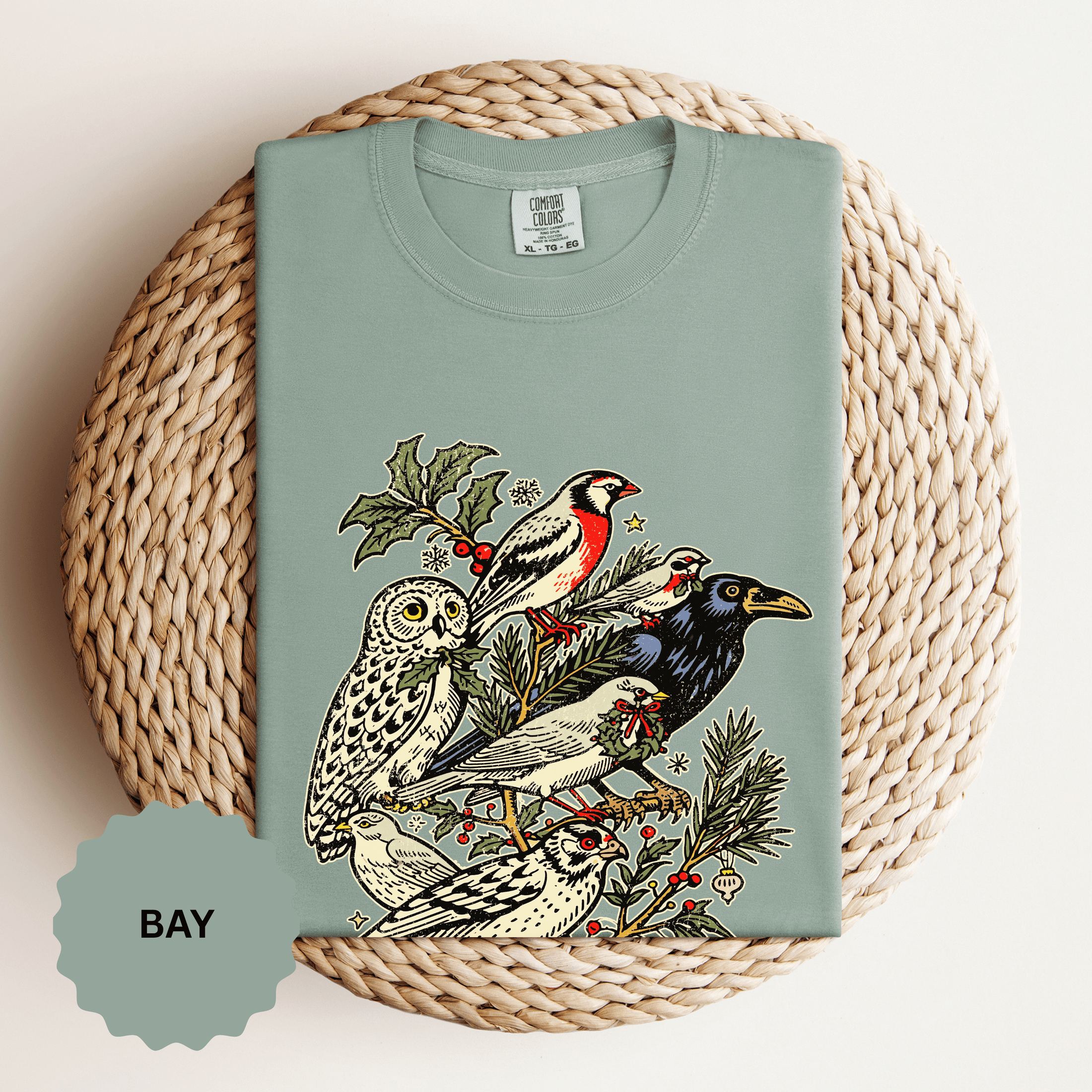 Winter Birds Graphic Shirt, Vintage Woodland T-Shirt for Bird Lovers, Festive Nature Tee, Cozy Christmas Gift for Birdwatchers and Moms