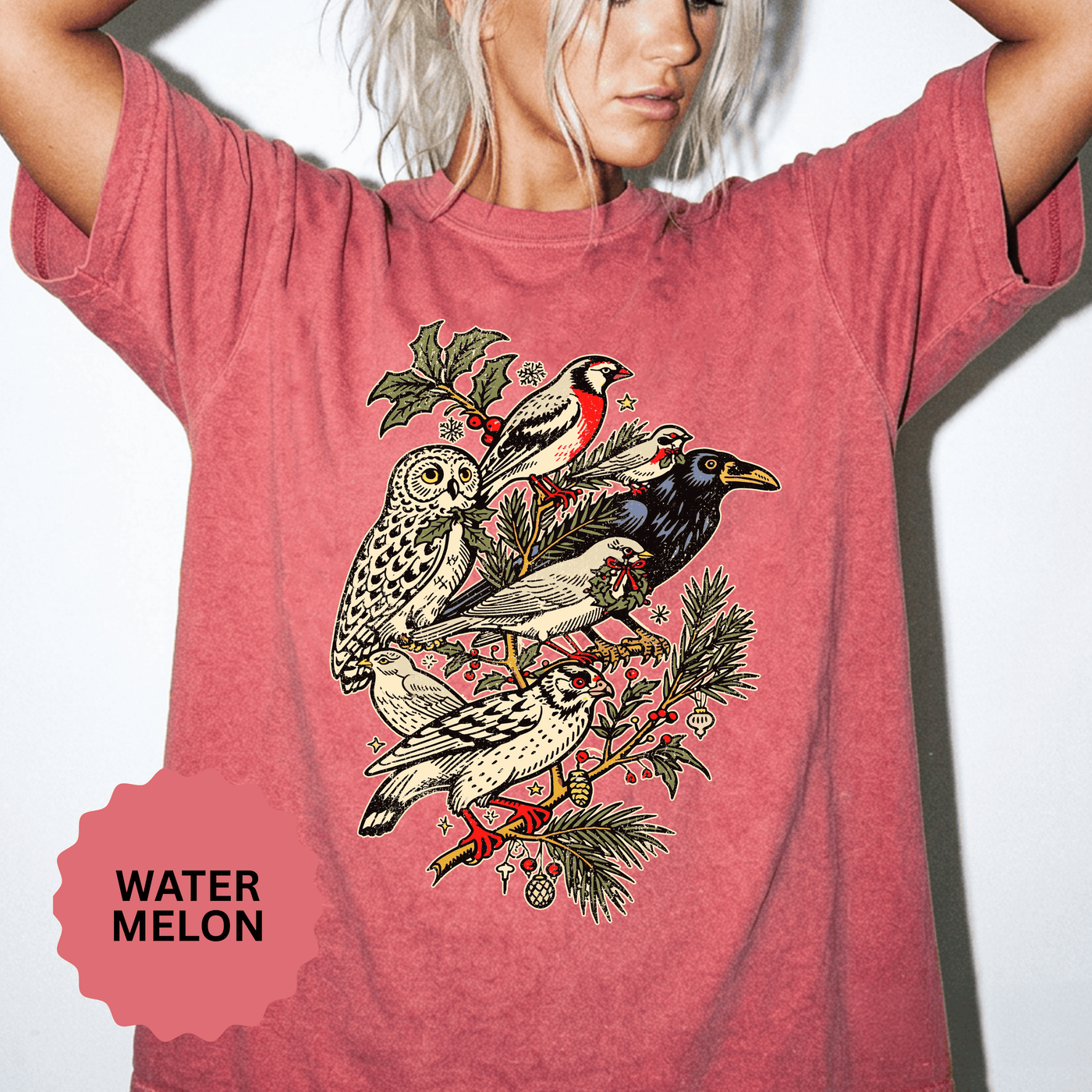Winter Birds Graphic Shirt, Vintage Woodland T-Shirt for Bird Lovers, Festive Nature Tee, Cozy Christmas Gift for Birdwatchers and Moms