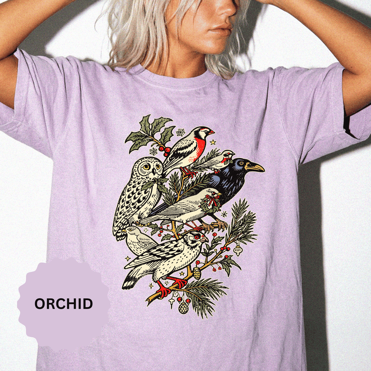 Winter Birds Graphic Shirt, Vintage Woodland T-Shirt for Bird Lovers, Festive Nature Tee, Cozy Christmas Gift for Birdwatchers and Moms