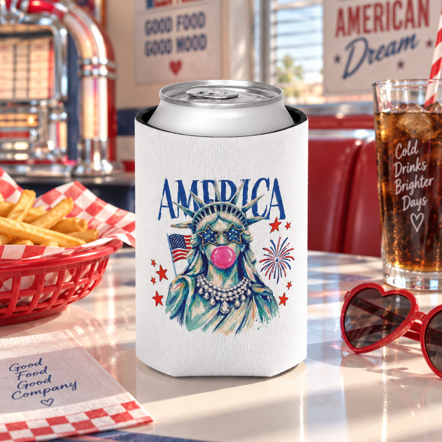 Statue of Liberty Can Cooler, Patriotic Beer Holder, 4th of July Drink Sleeve, American Flag Party Favor, USA Gift, Summer BBQ Accessory