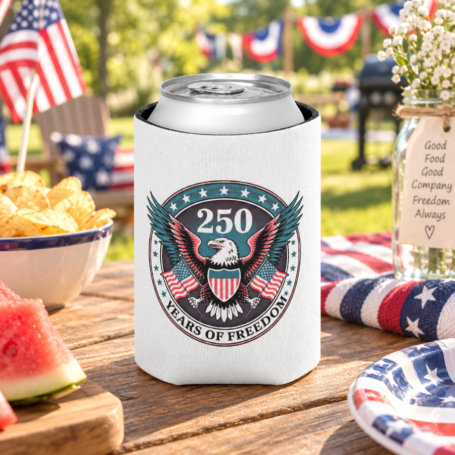 250 Years of Freedom Can Cooler, America 250 Beer Holder, Patriotic Drink Sleeve, 4th of July Party Favor, USA Gift, American Eagle