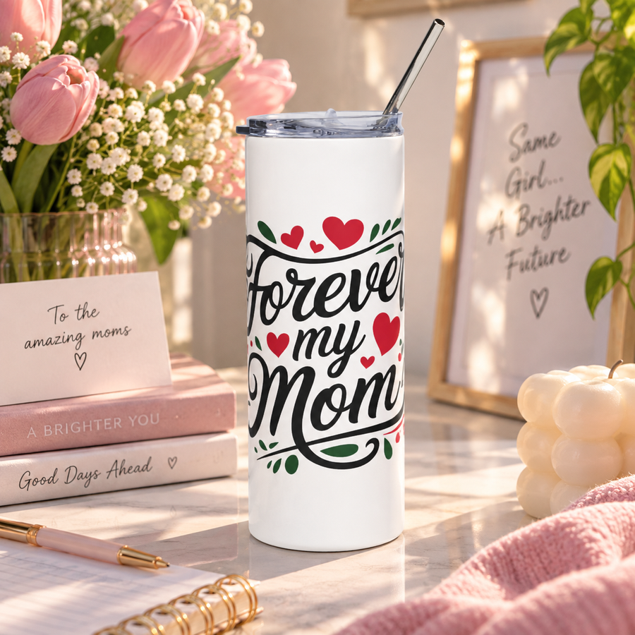 Forever My Mom Skinny Tumbler, Mother's Day Travel Cup, Mom Gift for Women, Heartfelt Drinkware, Birthday Gift for Mom, Mother Gift