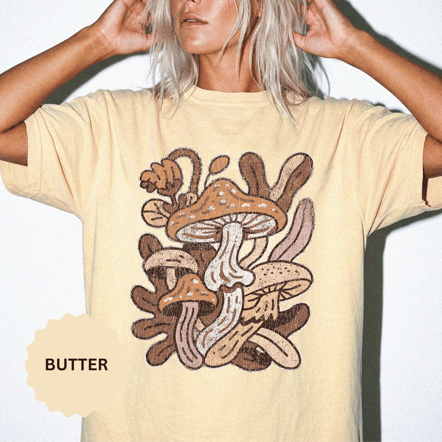 Retro Mushroom Shirt, Earthy Botanical Graphic for Cottagecore Outfits, Gift for Nature Lovers and Foragers, Woodland Weekend Style
