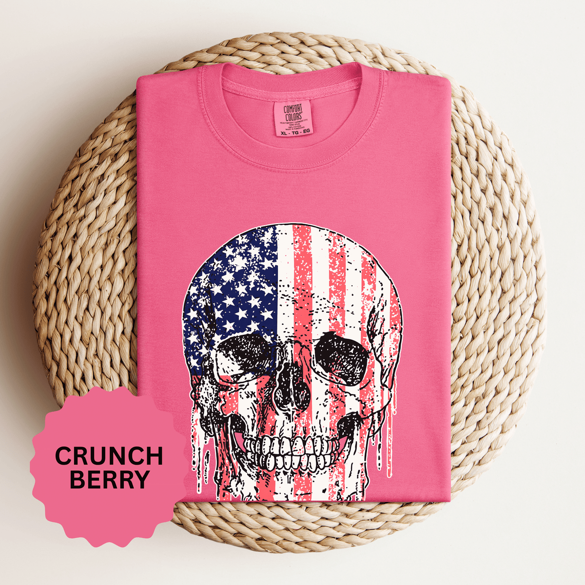 American Flag Skull Shirt, Distressed Patriotic Graphic for Biker Outfits, Fourth of July Style, Birthday Gift for Skull Art Lovers