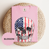 American Flag Skull Shirt, Distressed Patriotic Graphic for Biker Outfits, Fourth of July Style, Birthday Gift for Skull Art Lovers