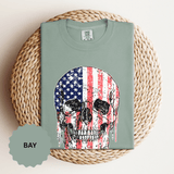 American Flag Skull Shirt, Distressed Patriotic Graphic for Biker Outfits, Fourth of July Style, Birthday Gift for Skull Art Lovers