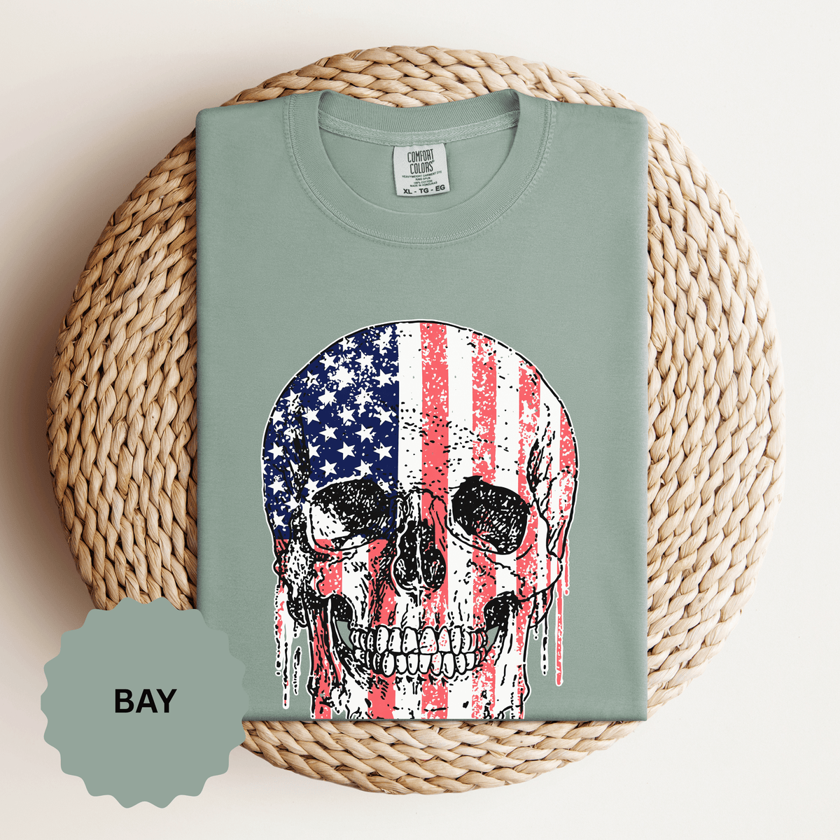 American Flag Skull Shirt, Distressed Patriotic Graphic for Biker Outfits, Fourth of July Style, Birthday Gift for Skull Art Lovers