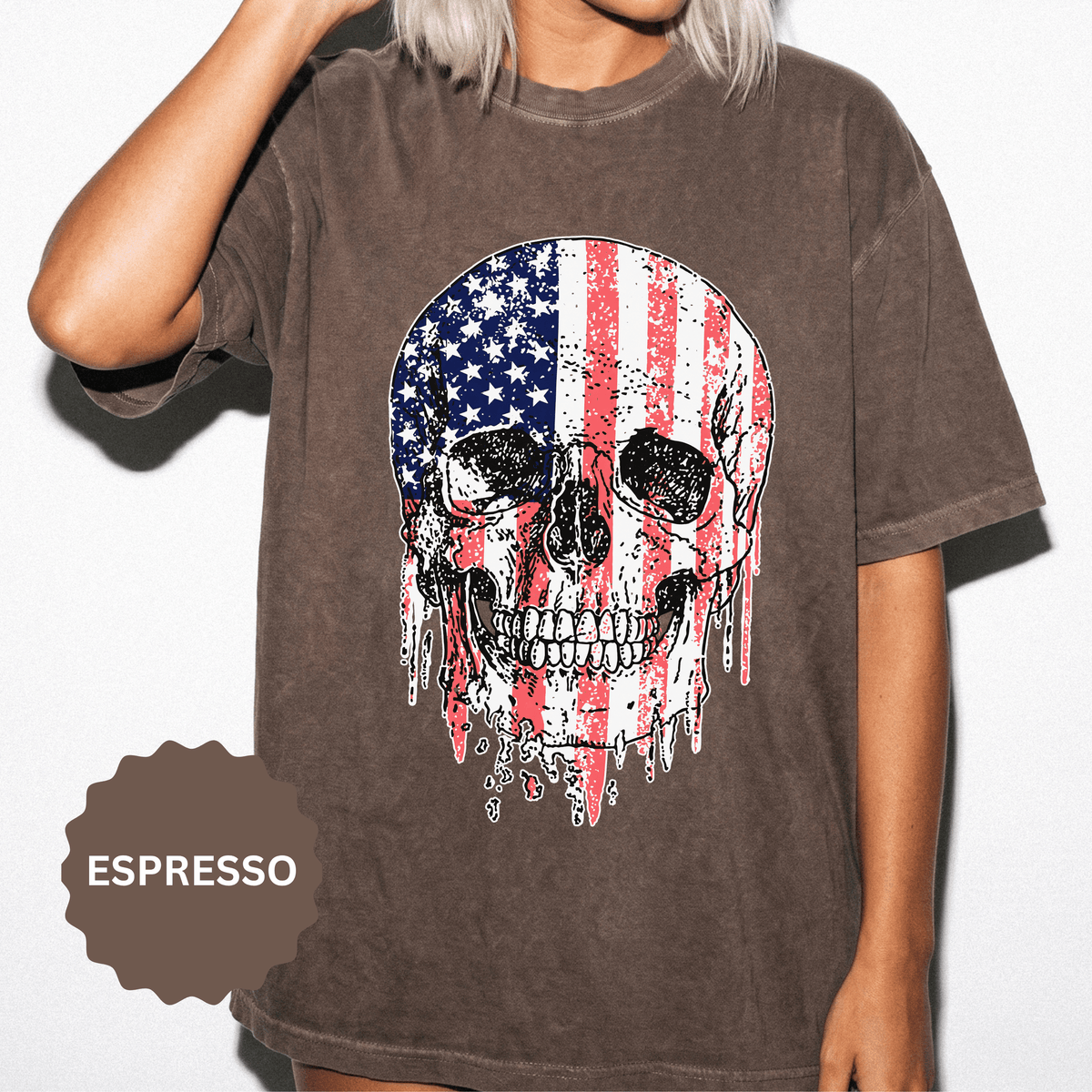 American Flag Skull Shirt, Distressed Patriotic Graphic for Biker Outfits, Fourth of July Style, Birthday Gift for Skull Art Lovers
