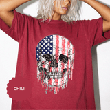 American Flag Skull Shirt, Distressed Patriotic Graphic for Biker Outfits, Fourth of July Style, Birthday Gift for Skull Art Lovers