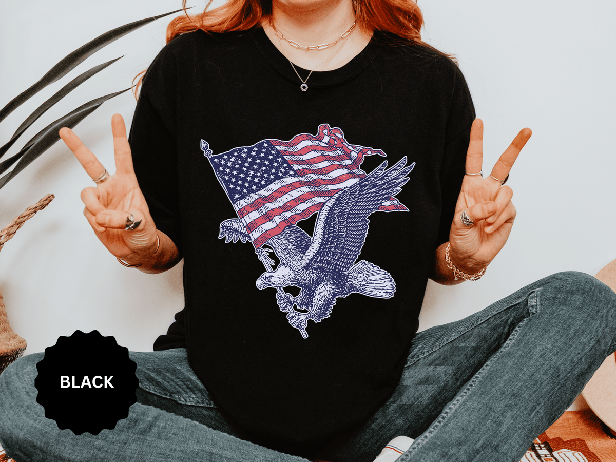 Bald Eagle American Flag Shirt, Retro Patriotic Graphic, Gift for USA Pride Fans, Fourth of July Celebrations and Everyday Clothing